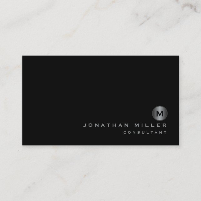 Minimalistiskt svart Silver Monogram Visitkort (Framsida)