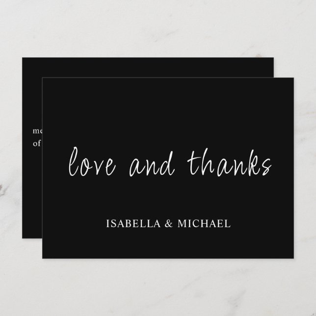 Minimalistiskt svart | Skript Bröllop tackkort (Fram/baksida)
