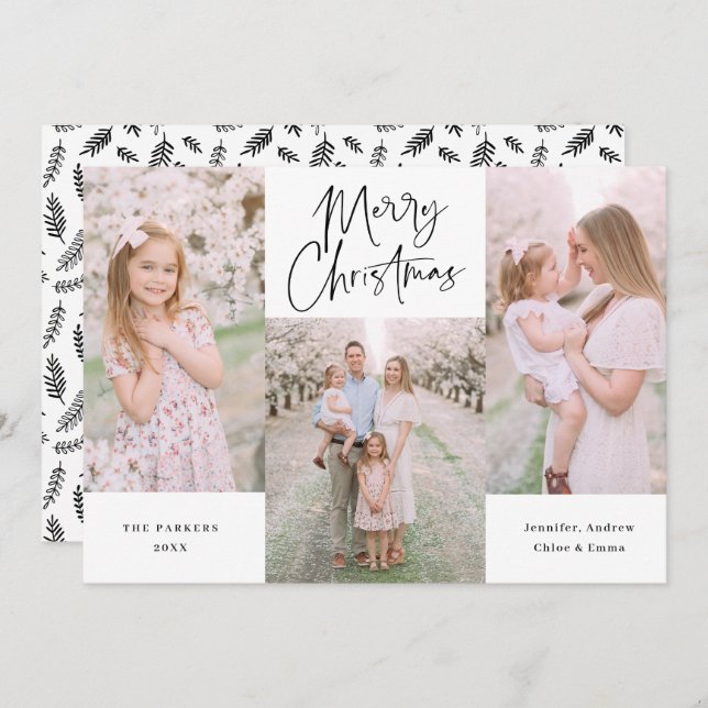 Minimalistiskt svart skriptkalligraphy Collage Hol Julkort (Fram/baksida)