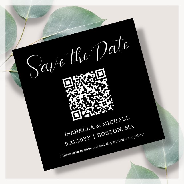 Minimalistiskt svart | Spara datum | QR-kod Magnet (Skapare uppladdad)