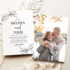 Minimalistiskt svart, vit Gren Löv Bröllop Inbjudningar