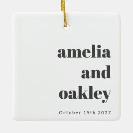 Minimalistiskt svart, vit Retro Personligt bröllp- Julgransprydnad Keramik