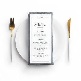 Minimalistiskt svart & vitt elegant bröllopsmeny  meny
