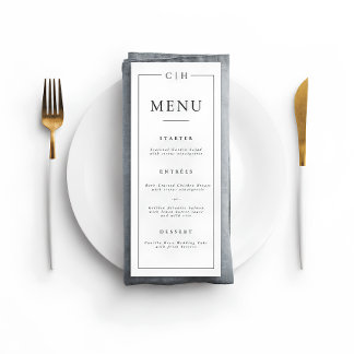 Minimalistiskt svart & vitt elegant bröllopsmeny meny