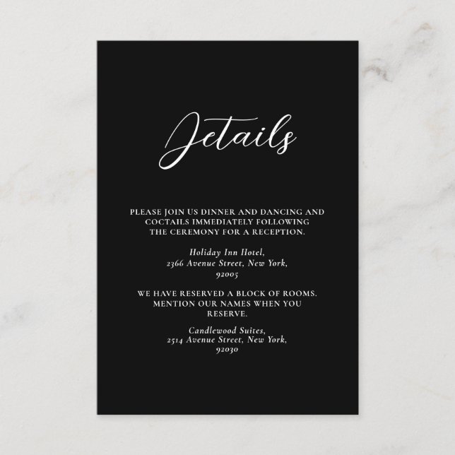 Minimalistiskt svart & vitt enkelt bröllop tilläggskort (Framsida)