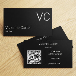 Minimalistiskt svart vitt enkelt monogram QR-kod Visitkort