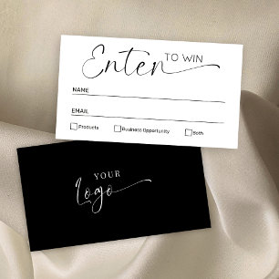 Minimalistiskt svart vitt inträde i Win Raffle Bil Placeringskort