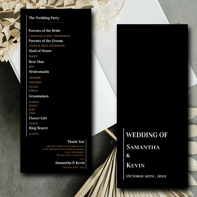 Minimalistiskt svart vitt klassiskt Bröllopsprogra Inbjudningar (Minimalist Black White Classic Wedding Program)