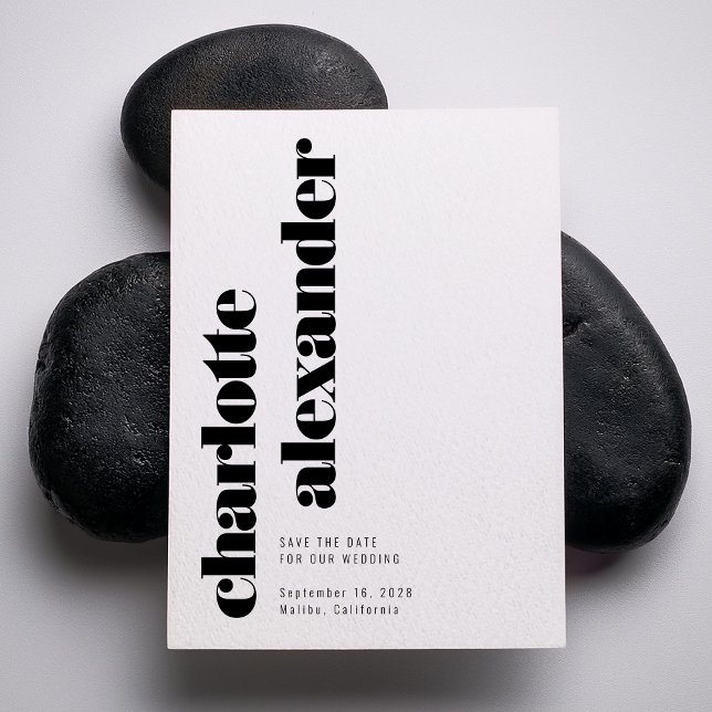 Minimalistiskt, svart, vitt Lodrät-foto med Namn Spara Datumet (Skapare uppladdad)