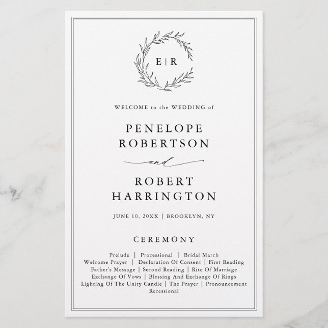 Minimalistiskt svart, vitt Löv, modernt Bröllopspr (Framsida)