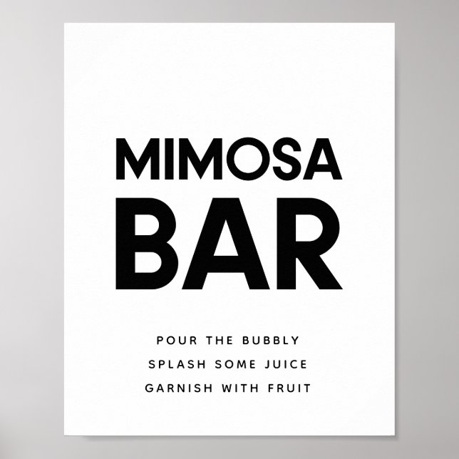 Minimalistiskt svart-vitt Mimosa pub bröllop-tecke Poster (Framsidan)