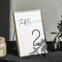 Minimalistiskt svart & vitt modernt script bröllop bordsnummer