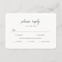 Minimalistiskt svart vitt script bröllops-RSVP-kor