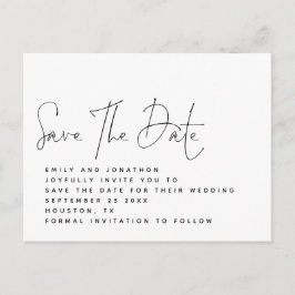 Minimalistiskt svart vitt skript Spara datum Vykort