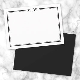Minimalistiskt svart vitt två Gräns-monogram Anteckningskort
