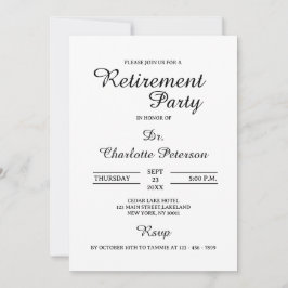 Minimalistiskt Svartvit Doktor Pension Party Inbjudningar