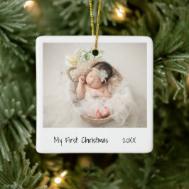 Minimalistiskt svartvit första julfoto Baby Julgransprydnad Keramik