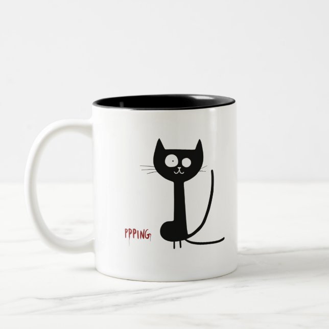 Minimalistiskt svartvit katt Två-Tonad mugg (Vänster)