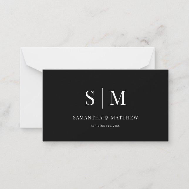 Minimalistiskt svartvit par av elegant Monogram Anteckningskort (Framsida)