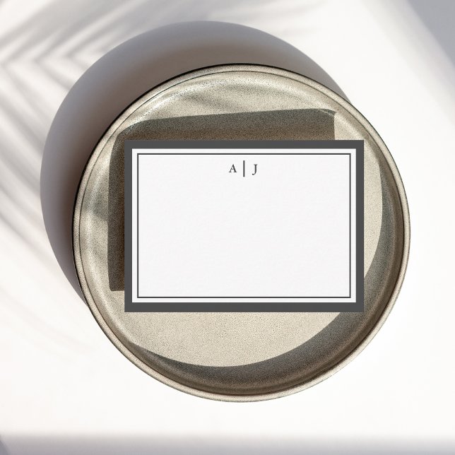 Minimalistiskt svartvit två Gräns-monogram Anteckningskort (Skapare uppladdad)