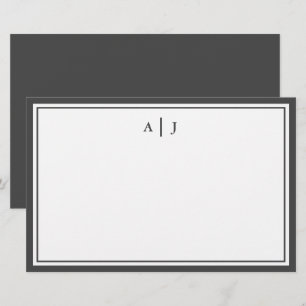 Minimalistiskt svartvit två Gräns-monogram Brevpapper