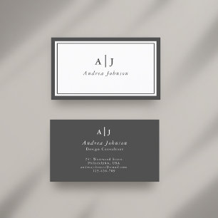 Minimalistiskt svartvit två Gräns-monogram Visitkort
