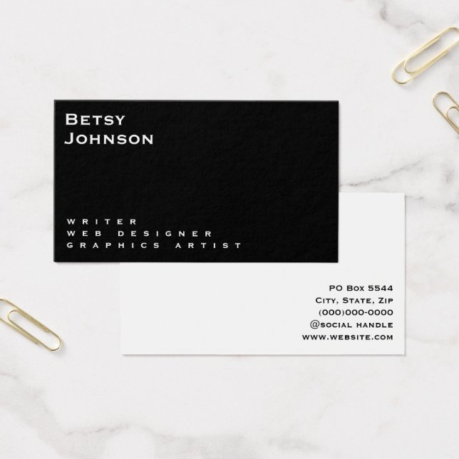 Minimalistiskt svartvitt-Affärskort Visitkort (Kontor)