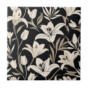 Minimalistiskt svartvitt-Blommönster Kakelplatta
