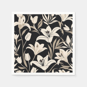 Minimalistiskt svartvitt-Blommönster Pappersservett