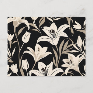 Minimalistiskt svartvitt-Blommönster Vykort