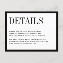 Minimalistiskt svartvitt Bröllop-informationskort