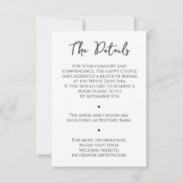 Minimalistiskt svartvitt Bröllop-informationskort Inbjudningar