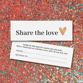 Minimalistiskt svartvitt Faux Guld Heart Referral Litet Visitkort