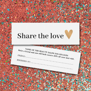 Minimalistiskt svartvitt Faux Guld Heart Referral Litet Visitkort