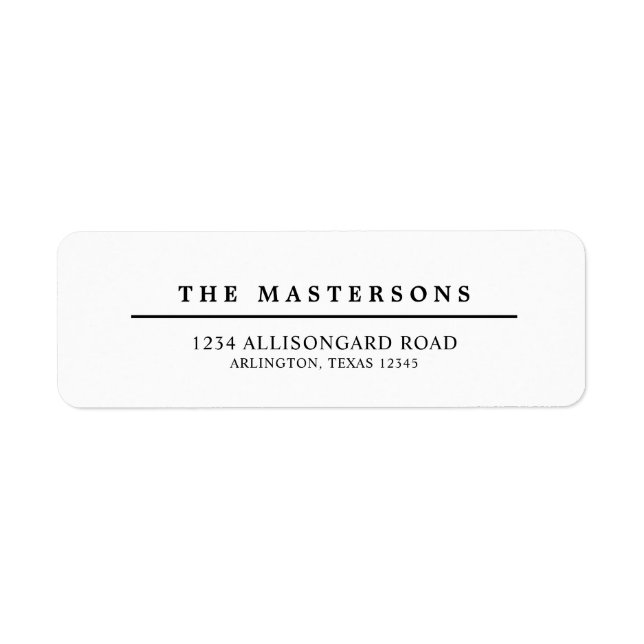 Minimalistiskt svartvitt för personlig returadress etikett (Framsidan)