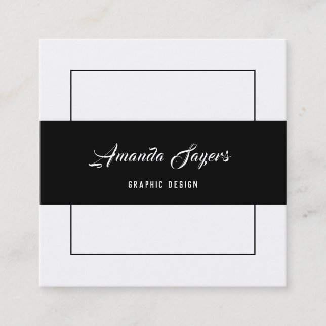 Minimalistiskt svartvitt fyrkantigt visitkort (Framsida)