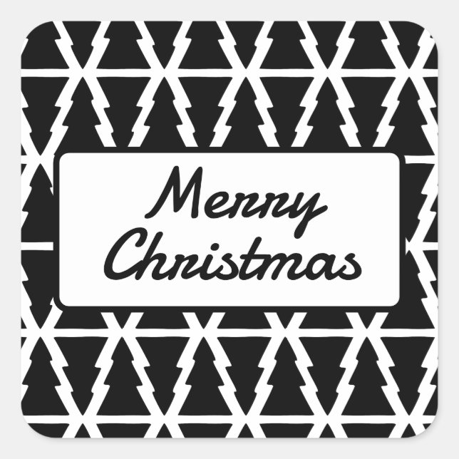 Minimalistiskt Svartvitt Julgran Mönster Fyrkantigt Klistermärke (Framsida)