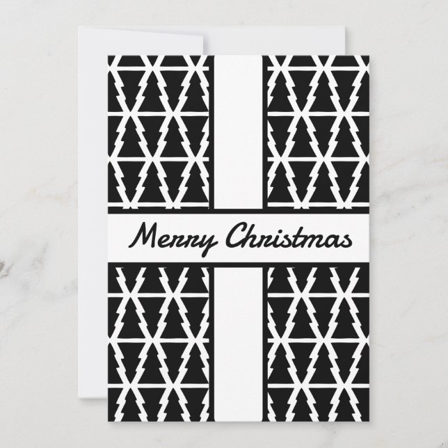 Minimalistiskt Svartvitt Julgran Mönster Julkort (Framsida)