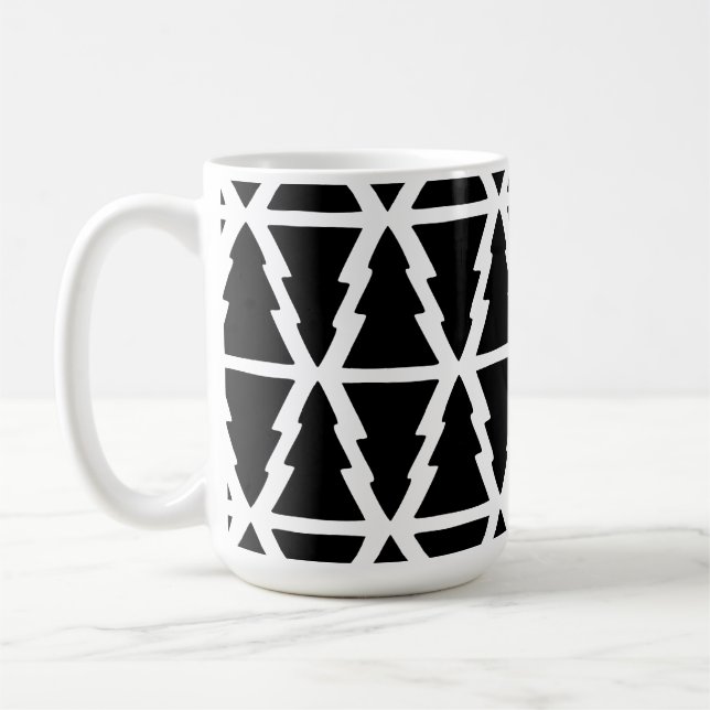 Minimalistiskt Svartvitt Julgran Mönster Kaffemugg (Vänster)