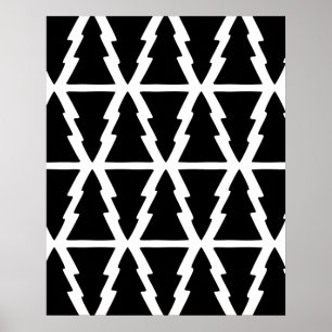 Minimalistiskt Svartvitt Julgran Mönster Poster