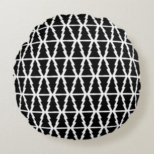 Minimalistiskt Svartvitt Julgran Mönster Rund Kudde