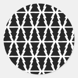 Minimalistiskt Svartvitt Julgran Mönster Runt Klistermärke