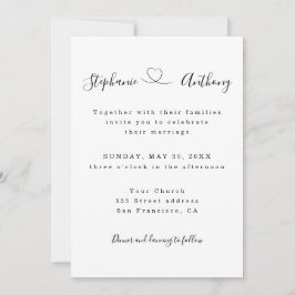 Minimalistiskt svartvitt med hjärta Bröllop Inbjudningar