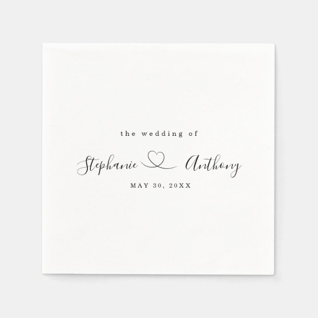 Minimalistiskt svartvitt med hjärta Bröllop Pappersservett (Framsidan)