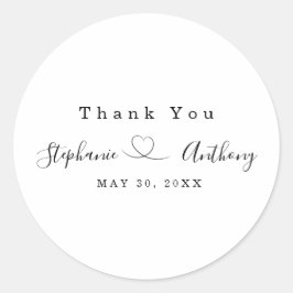Minimalistiskt svartvitt med hjärta Bröllop Runt Klistermärke