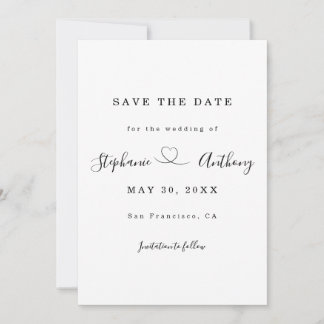 Minimalistiskt svartvitt med hjärta Bröllop Spara Datumet