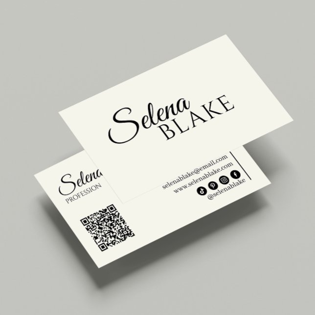 Minimalistiskt svartvitt och beige | Modern QR-kod Visitkort (Skapare uppladdad)