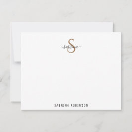 Minimalistiskt svartvitt och Guld-monogramkort Anteckningskort