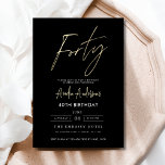 Minimalistiskt svartvitt och Guld-skript 40:e föde Inbjudningar<br><div class="desc">Firar att du vrider 40 i stil med en minimalistisk skript, svart och Guld födelsedagsinbjudan! Den här inbjudan innehåller eleganta svarta och guld-accenter, elegant-manustypografi och en ren, modern design, och anger tonen för ett sofistikerat firande. Perfekt för vilken plats som helst, från chic till intima sammankomster, kombinerar tidlös elegans med...</div>