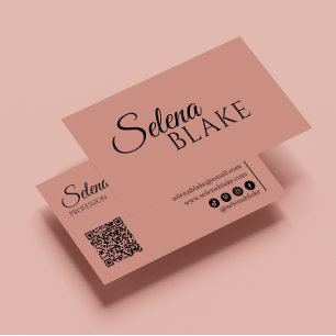 Minimalistiskt svartvitt och Rosa Modern QR-kod Visitkort